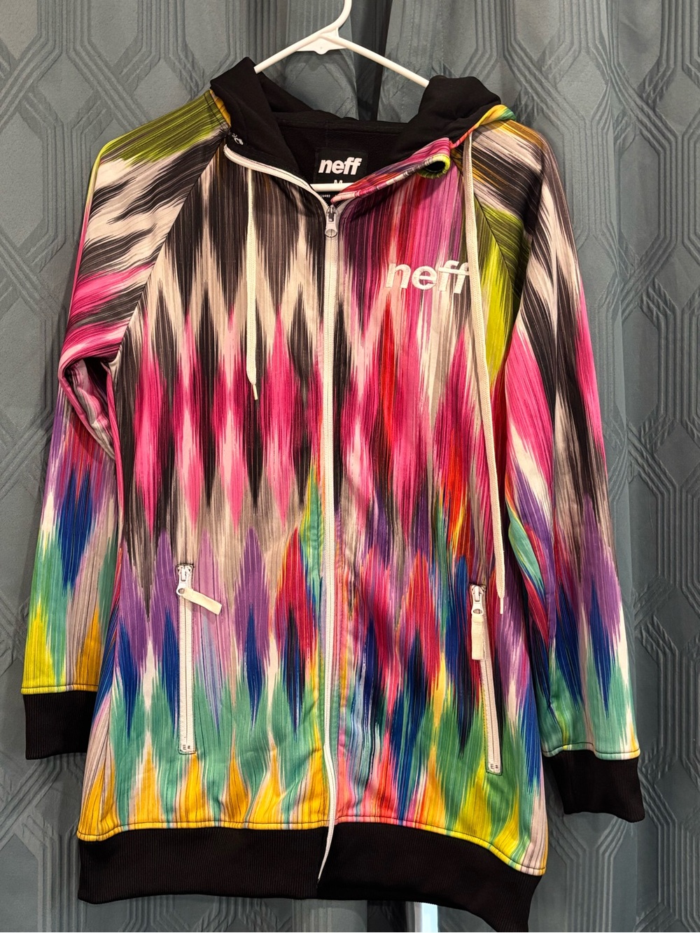 Neff Rainbow Pride Zip Up Hoodie with Embroidered White Logo Sz M